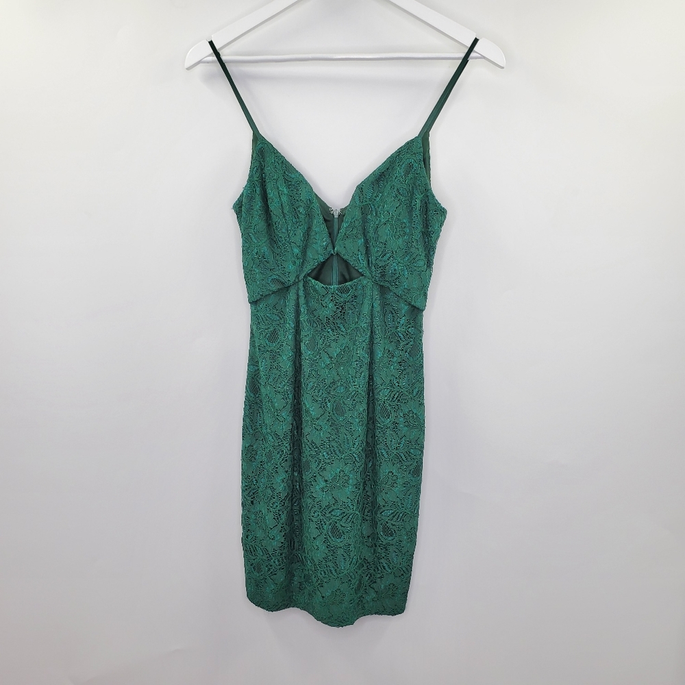 Revolve Line & Dot Green Midriff Cutouts Lace Mini Dress Cocktail NEW